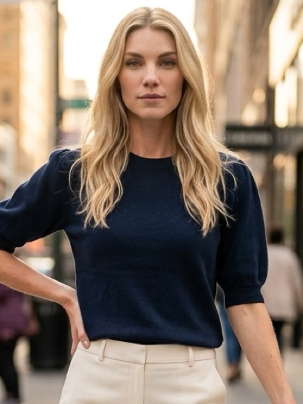 78&Sunny Black Short Sleeve Knit Top with Puff Sleeves